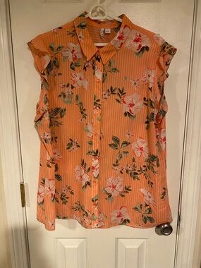 Elle Peach Floral Sleeveless Blouse
